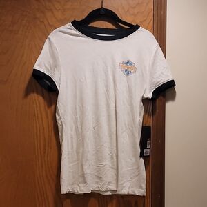 Harley-Davidson White Tee with Blue and Orange Logo, Womens Size S, NWT